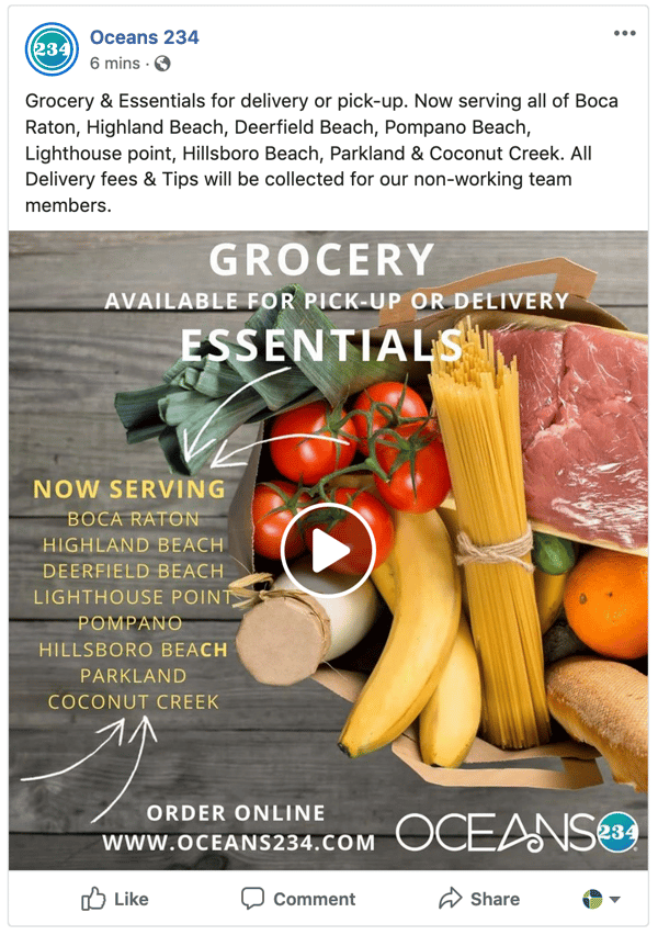 Ocean 234 facebook post grocery store covid-19