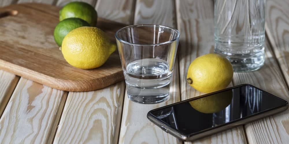 Mobile phone on restaurant table